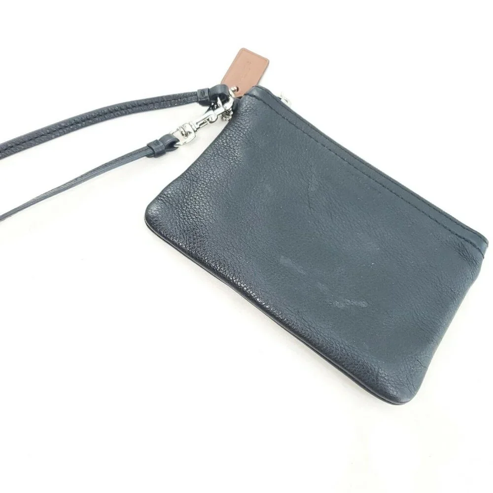 Coach Womens Black Smooth Leather Detachable Strap Classic Wristlet Wallet